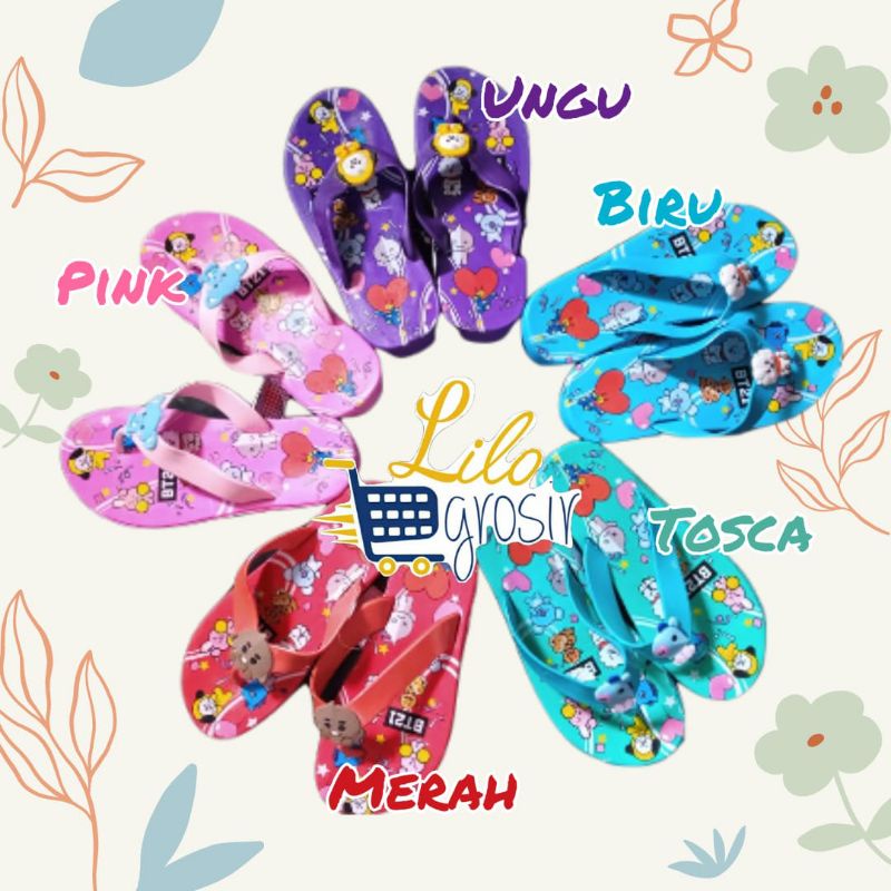 Sandal Jepit Anak Perempuan Cewek Remaja Motif BTS BT21 Korea Kekinian Kpop Sendal Japit Keren Awet 