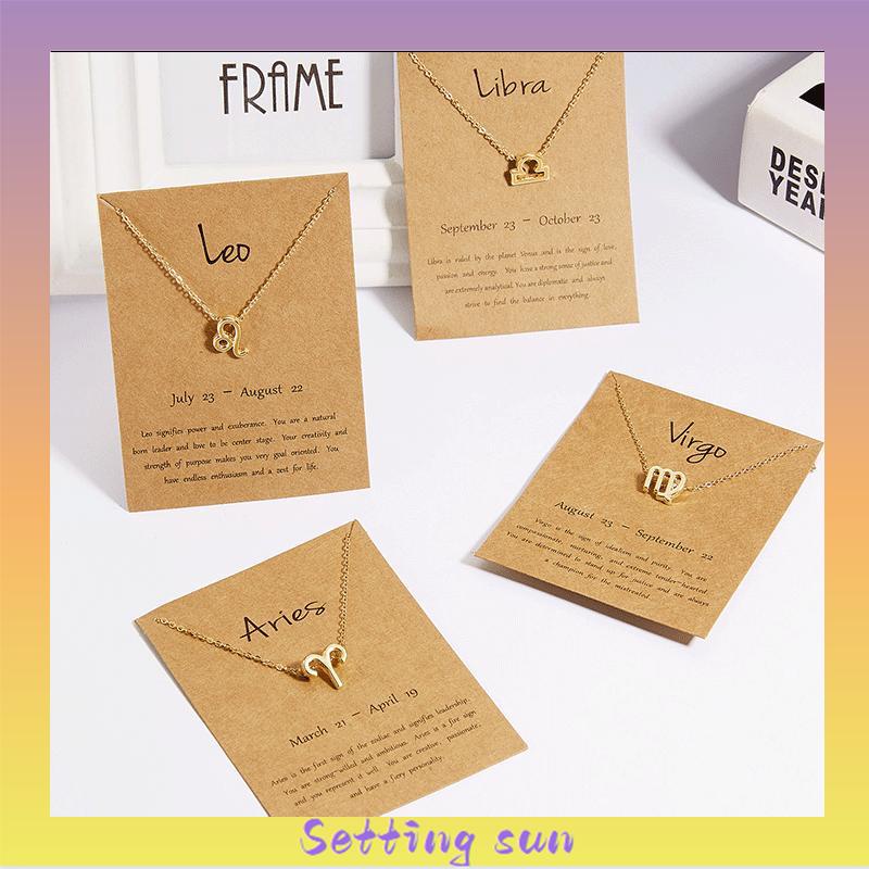 12 Zodiac Sign Constellation Pendant Kalung Untuk Wanita Pria Kalung Perhiasan Fashion Hadiah Ulang Tahun Pabrik Grosir TN