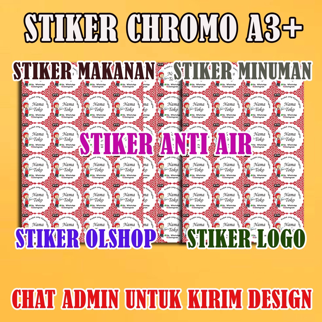 STIKER LABEL MAKANAN BAHAN CROMO GLOSSY LOGO OLSHOP MAKANAN MURAH PROMO UKURAN A3