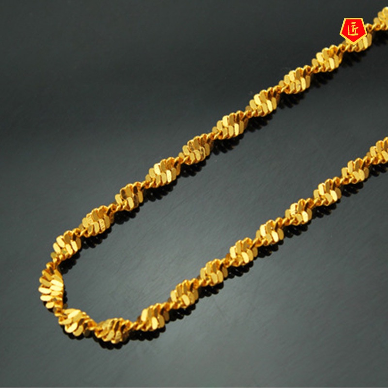 [Ready Stock]18K Gold Water Wave Chain Necklace Simple Elegant Fashion