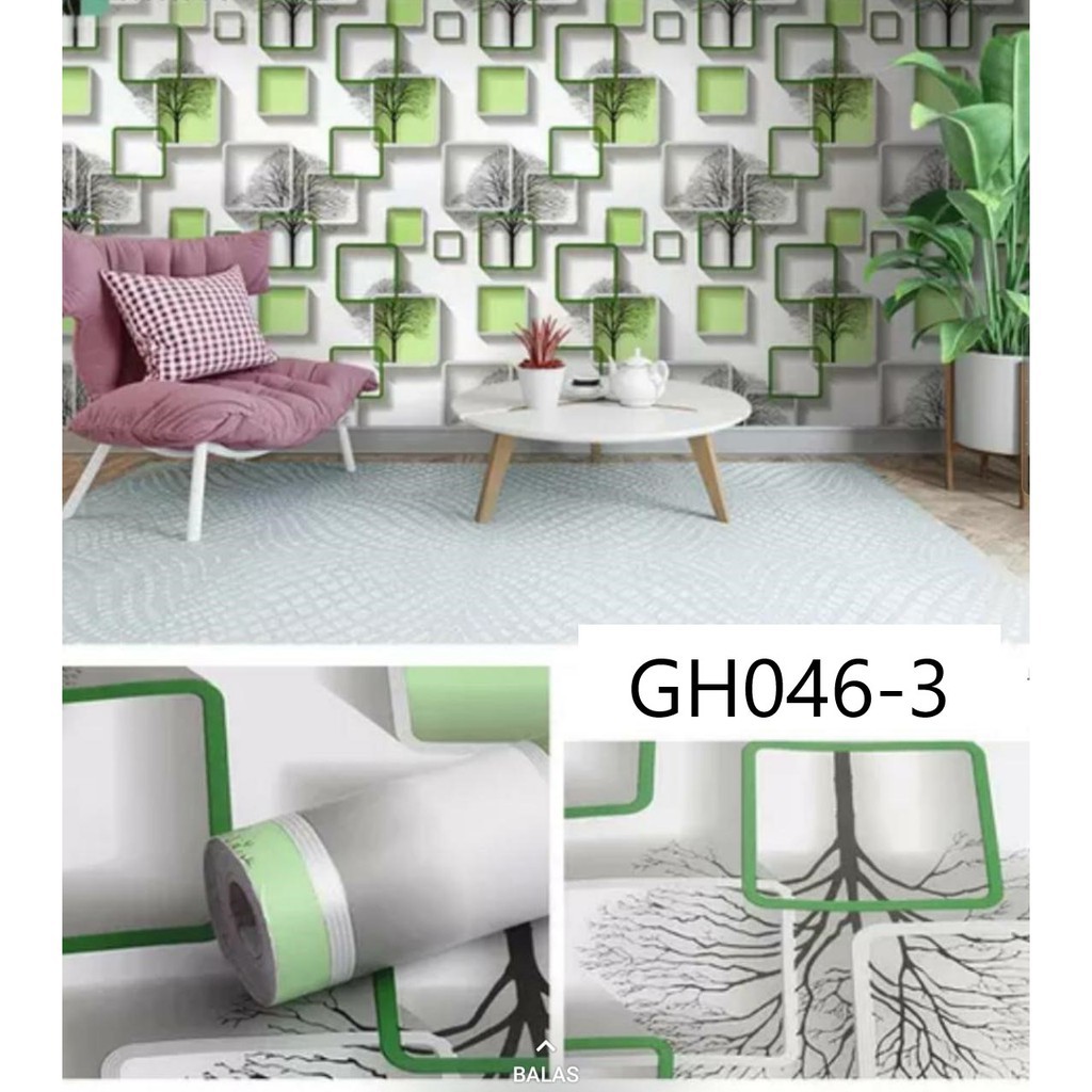 WALLPAPER STICKER DINDING UK45CM X 4M MOTIF Kotak 3D Motif Bunga WALLPAPER DINDING BEST SELLER