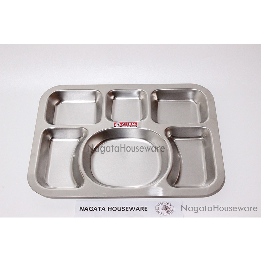 Piring Kantin Stainless / Nampan Kantin Persegi / Piring Sekat 6 / Compartment Tray Zebra 132040 Mur