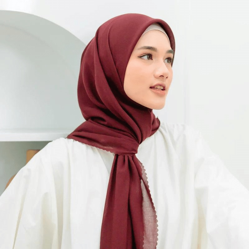Bella Lasercut - Hijab Kerudung Segiempat Voal Laser Cut / Krudung Bella Pollycotton Laser Premium / Basic Polos Lasercut-MAROON