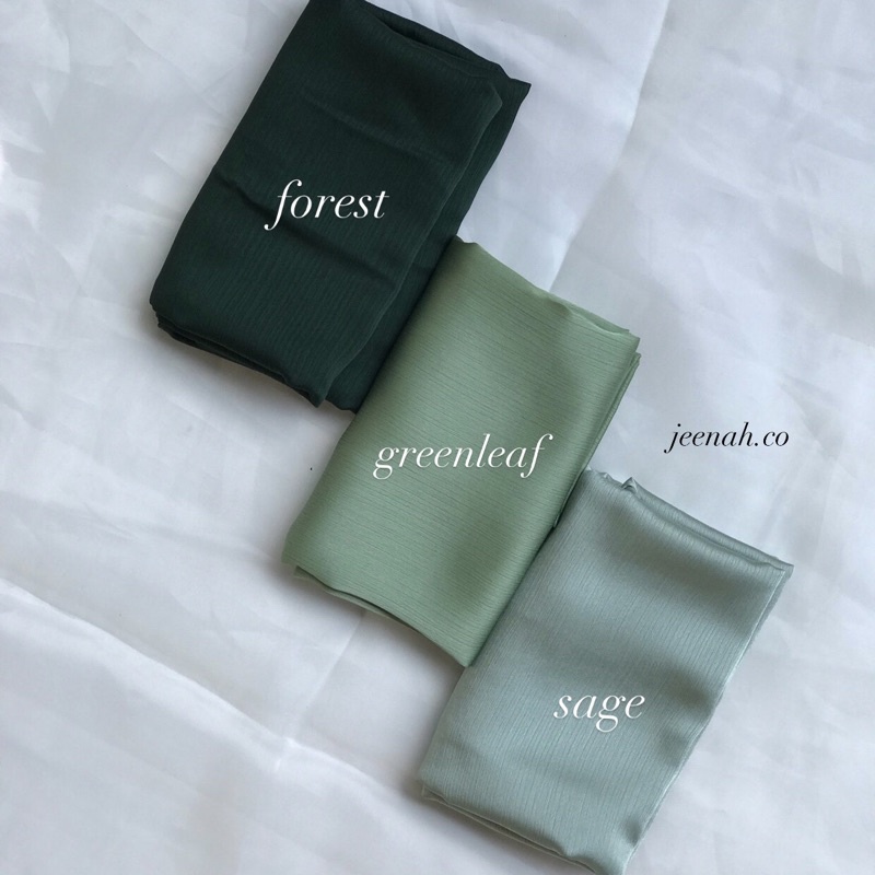 Pashmina Premium Satin Silk Malaysia Textured Crinkle (JAHIT TEPI KECIL SUPER RAPI)-Forest