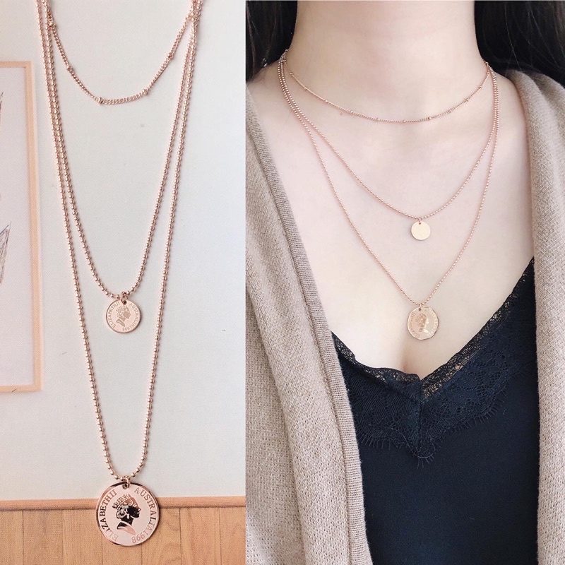 Kalung Layer Susun Motif Elizabeth Fashion Korea Titanium Rosegold