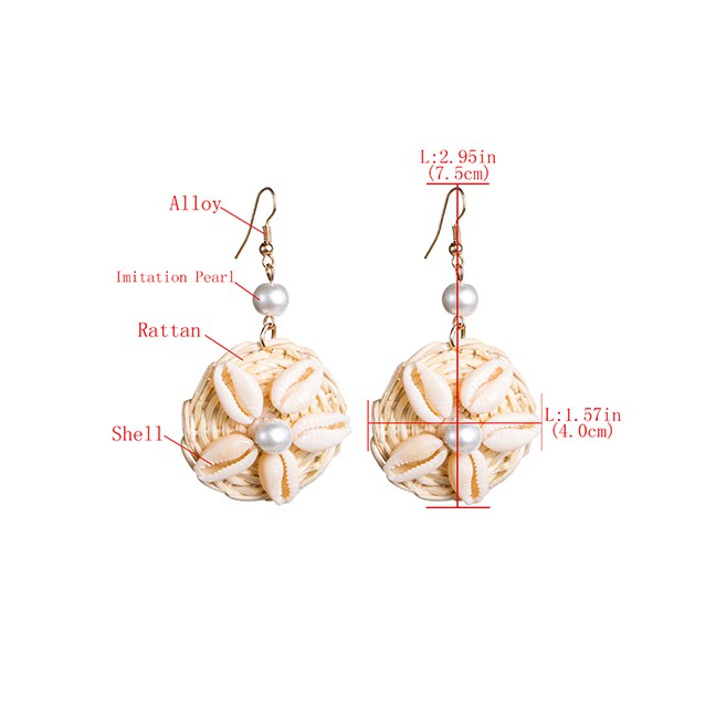 LRC Anting Gantung Fashion Pearl Shell Inlaid Woven Earrings F5282X
