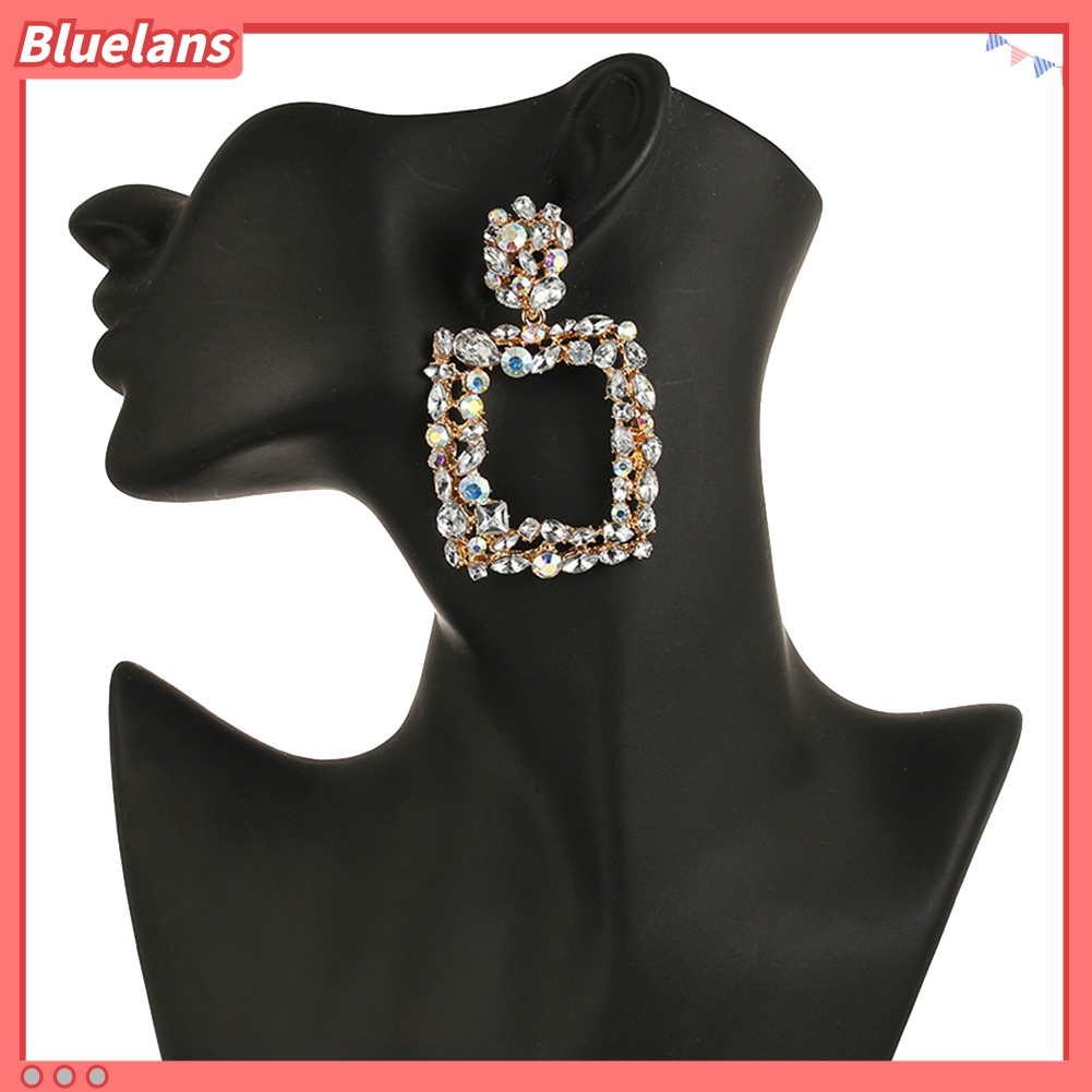 Bluelans Bohemia Women Colorful Rhinestone Hollow Square Charm Statement Stud Earrings