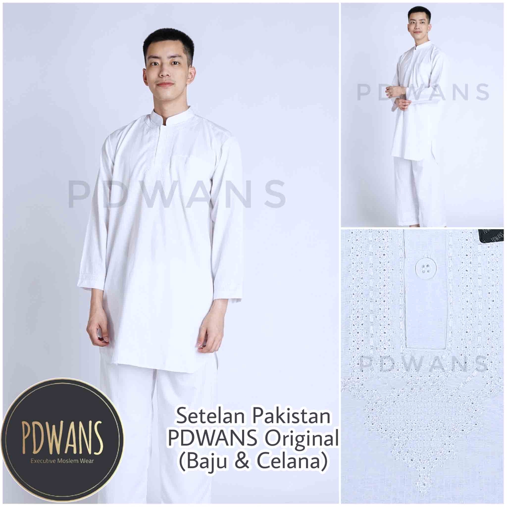 SETELAN PAKISTAN DEWASA PUTIH Baju Koko Bordir Muslim Pria BAJU UMROH