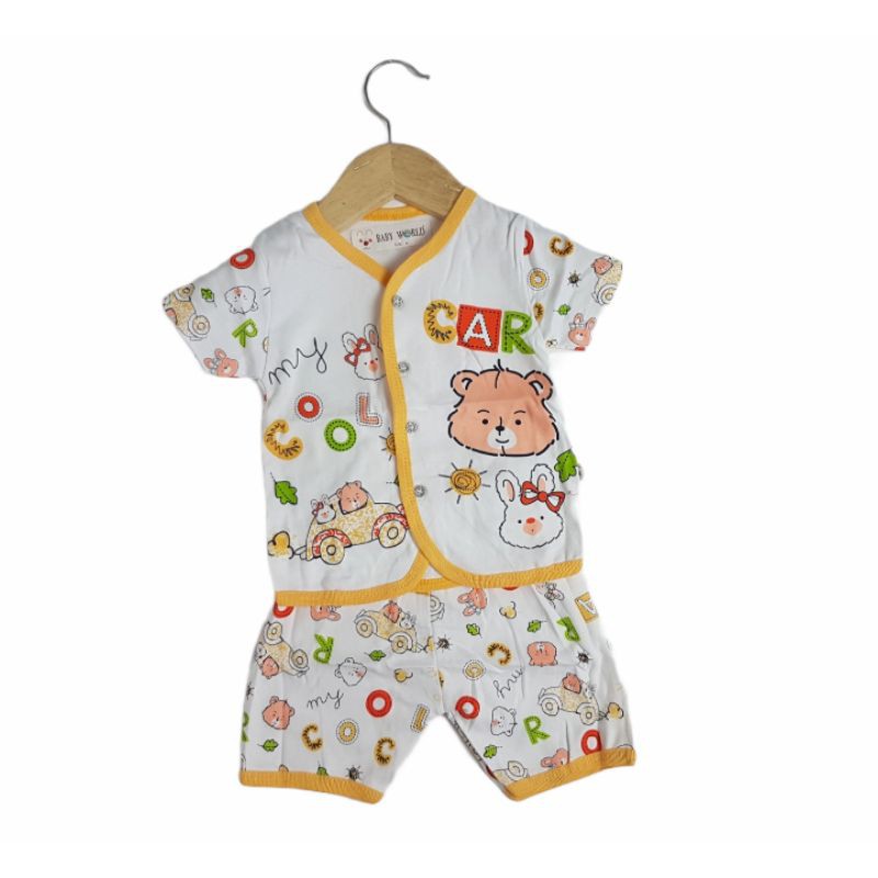 SETELAN SIKUNING PAKAIAN BAJU ANAK COWOK MOTIF CAR COOL CELANA PENDEK 6-12 BULAN