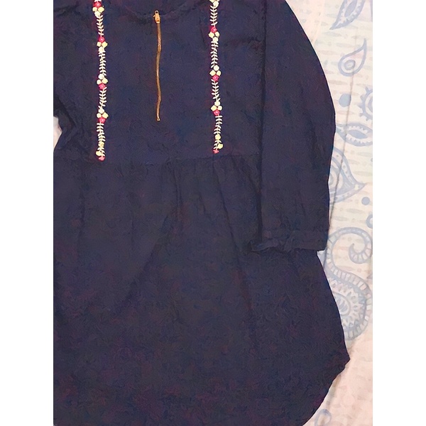 TUNIK BIRU DONGKER BUNGA