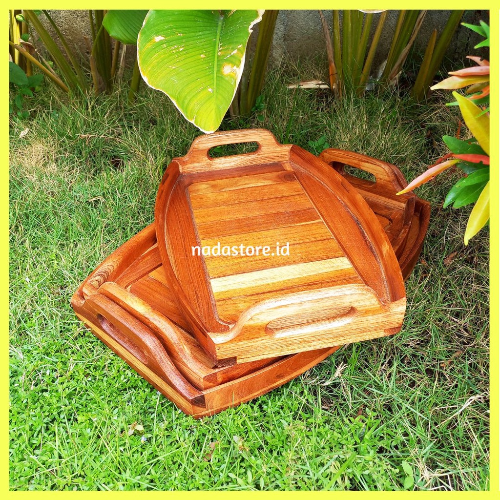 PREMIUM WOODEN SERVING TRAY / BAKI / NAMPAN KAYU JATI / NAMPAN DEKORASI KAYU AESTHETIC