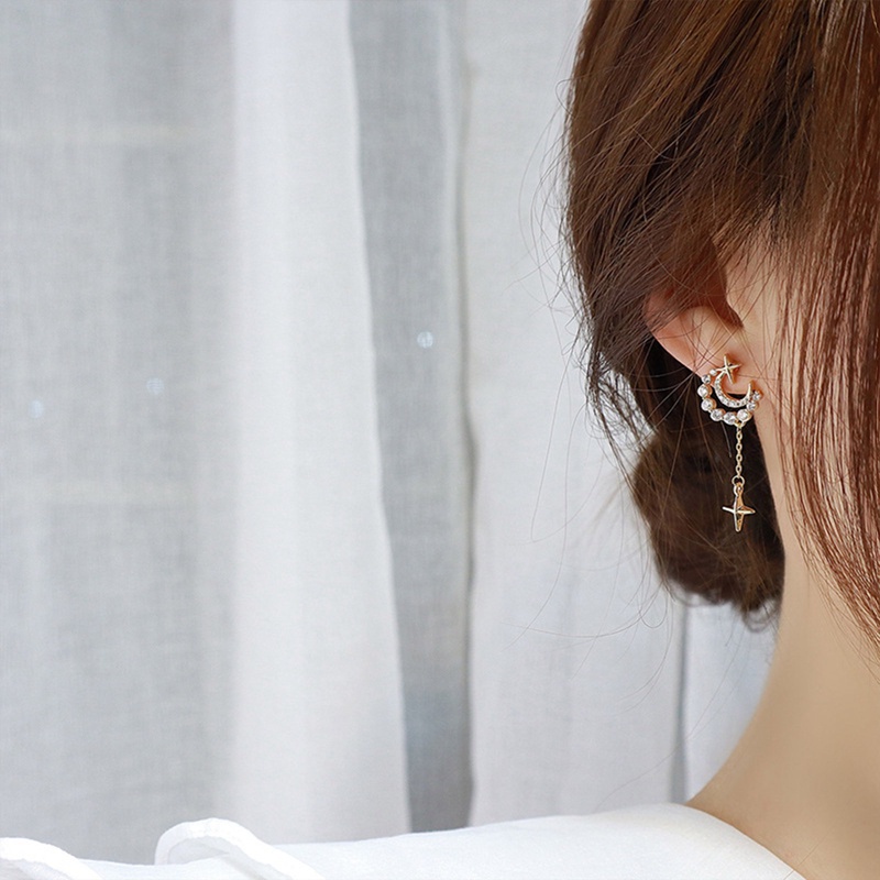 Anting Rumbai Bentuk Bulan Dengan Cubic Zirconia Romantis Untuk Wanita