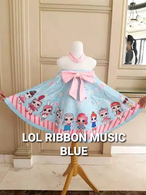 81092 LOL RIBBON MUSIC RED BLUE PINK / GAUN PESTA ANAK PEREMPUAN / DRESS LOL IMPORT KOREA MURAH LUCU