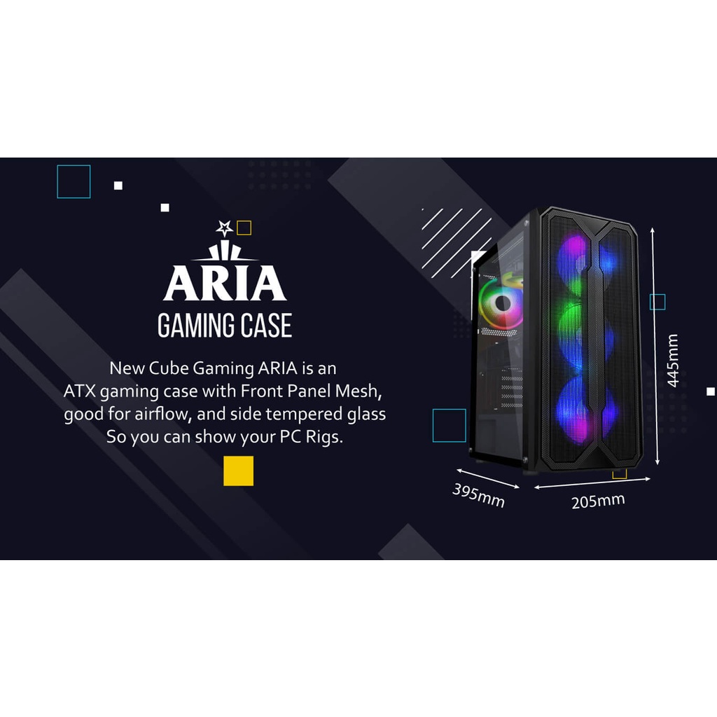 Cube Gaming ARIA + 3 Fan RGB Casing PC Gaming