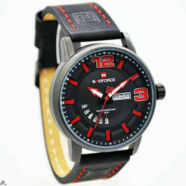 Terlaris Jam Tangan Pria Naviforce / NF Original LA 9143 MB Black Red + Box