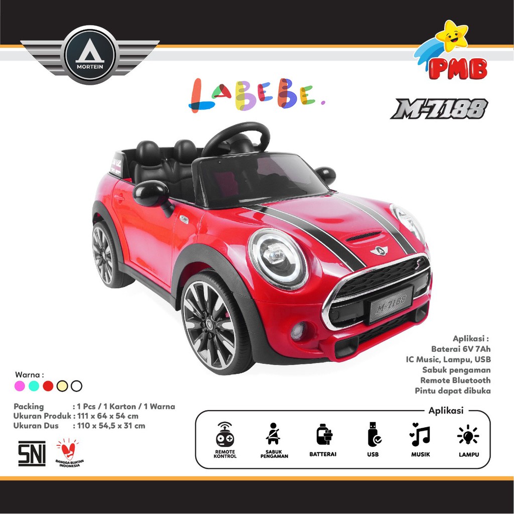 PMB M-7188 Mini Cooper Mobil Aki Anak Lisensi Remote dan Gas Manual