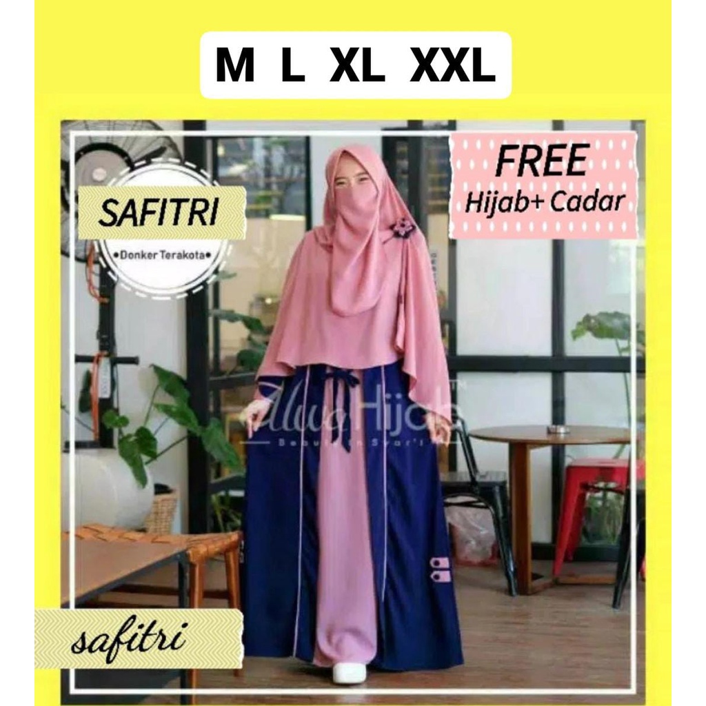 Safitri Set FREE Khimar+CADAR - Bisa COD Dress Baju Gamis Syari M L XL XXL Kondangan Nikahan Seragam