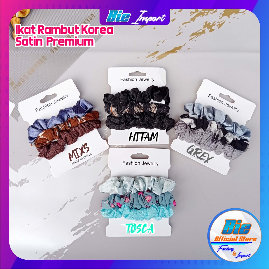 isi 3 Ikat Rambut Scrunchie Korea Satin Premium Import Best Seller / Scrunchie Korea