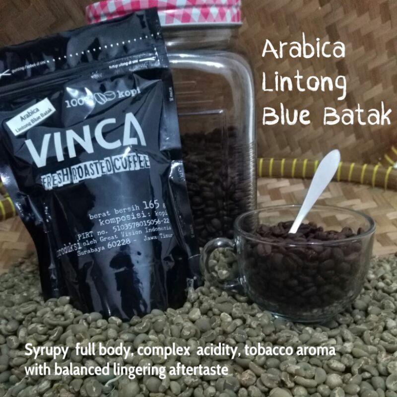 

Vinca kopi Arabica Lintong Blue Batak 820 gram (level roasting sesuai pesanan)