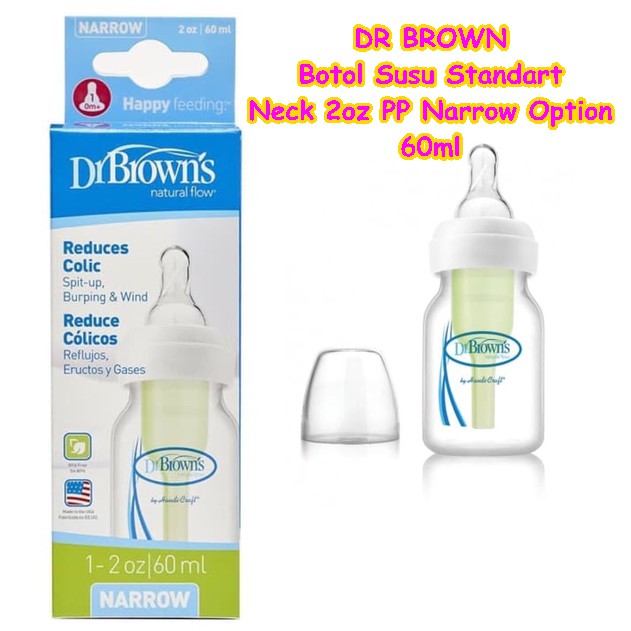 BOTOL SUSU DR BROWN STANDART NECK 2oz PP NARROW OPTION Plus green 60ml