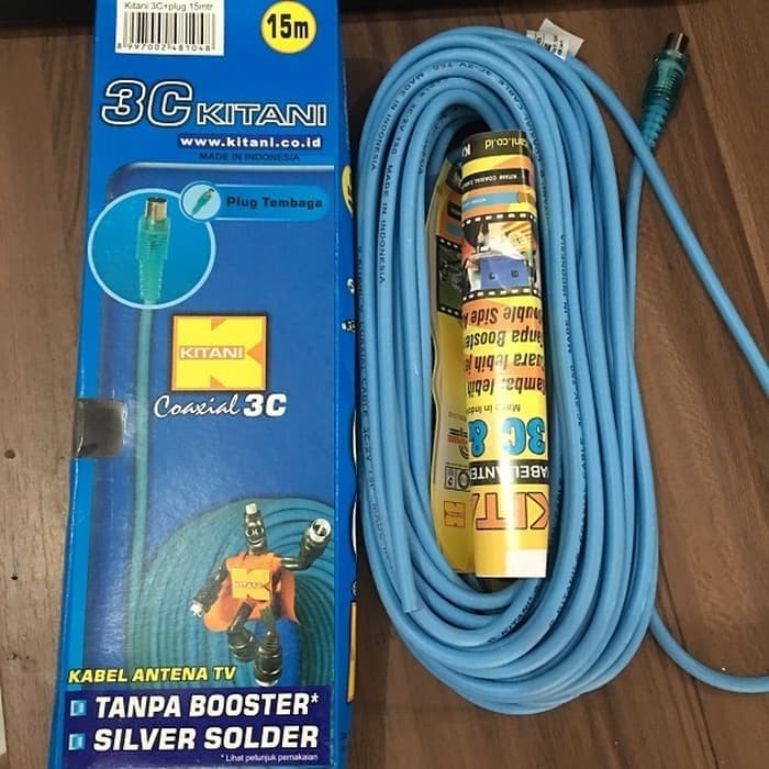 KABEL ANTENA KITANI Bagus Warna BIRU Tanpa Booster 15 Meter 15M 3C