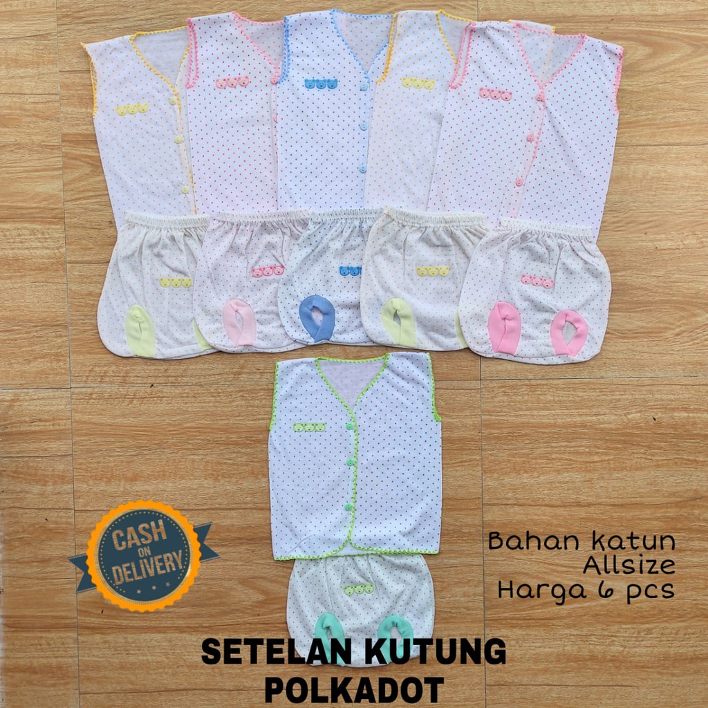 1/2 LUSIN (6 stel) Setelan bayi POLKADOT perlengkapan bayi lahir
