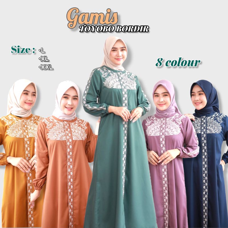 SALE GAMIS MADINA ,TOYOBO/GAMIS TOYOBO KOMBINASI BORDIR/GAMIS TOYOBO KEKINIAN TERBARU.