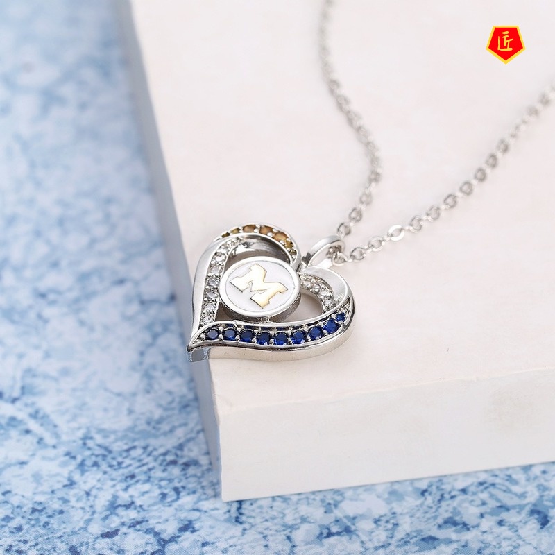 [Ready Stock]Simple Ring Heart-Shaped Two-Color Ear Stud Necklace Suit