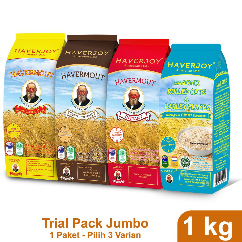 [HALAL] HAVERJOY Australian Oat 1kg Havermout Oatmeal Instant / Rolled / Quick Cooking / Choco Chip