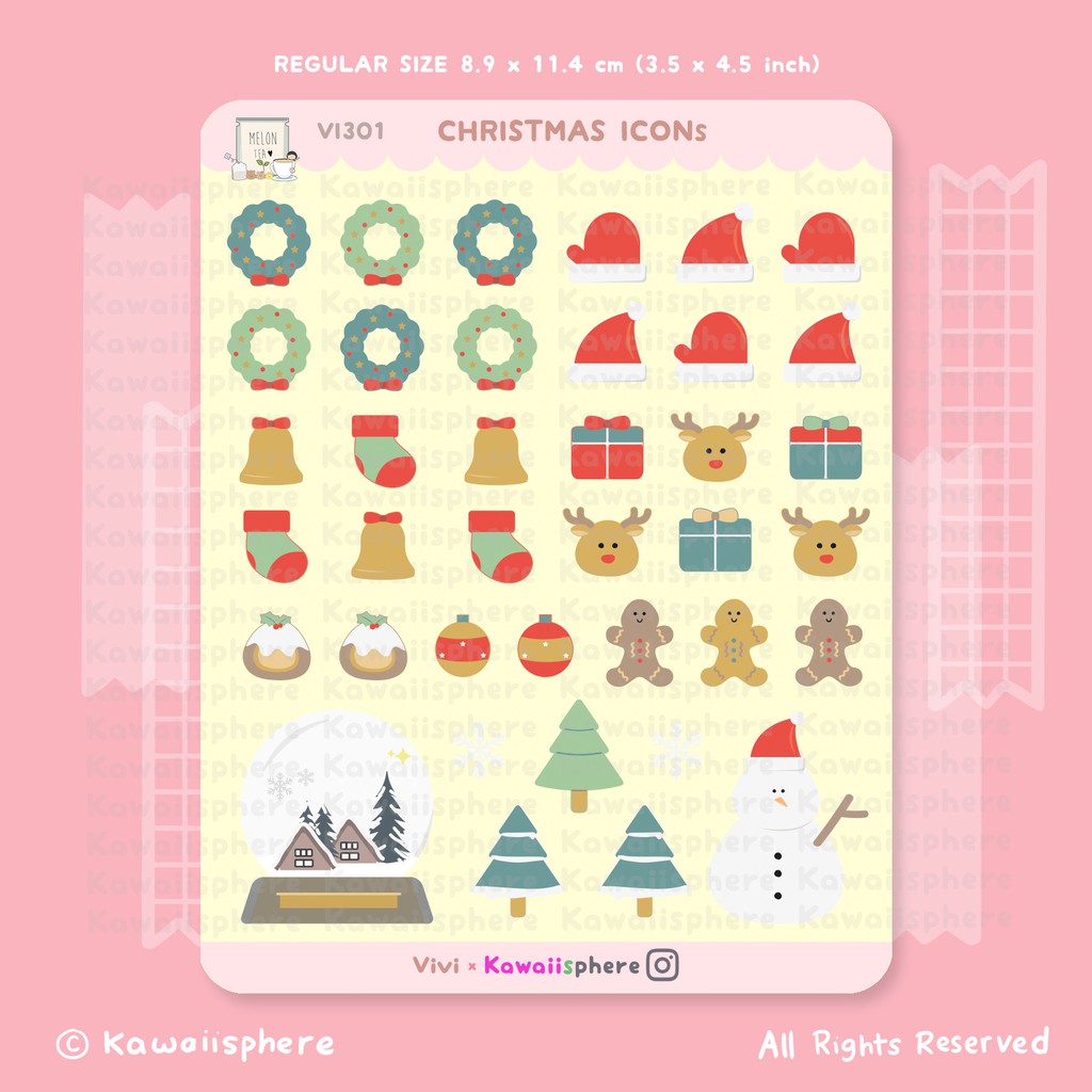 

Christmas Icons | Kawaiisphere Planner / Ring Binder Stickers | Christmas Edition