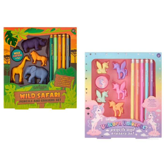 

Hemat Smiggle Safari & Unicorn Pencils And Erasers Box Set Sale!!!