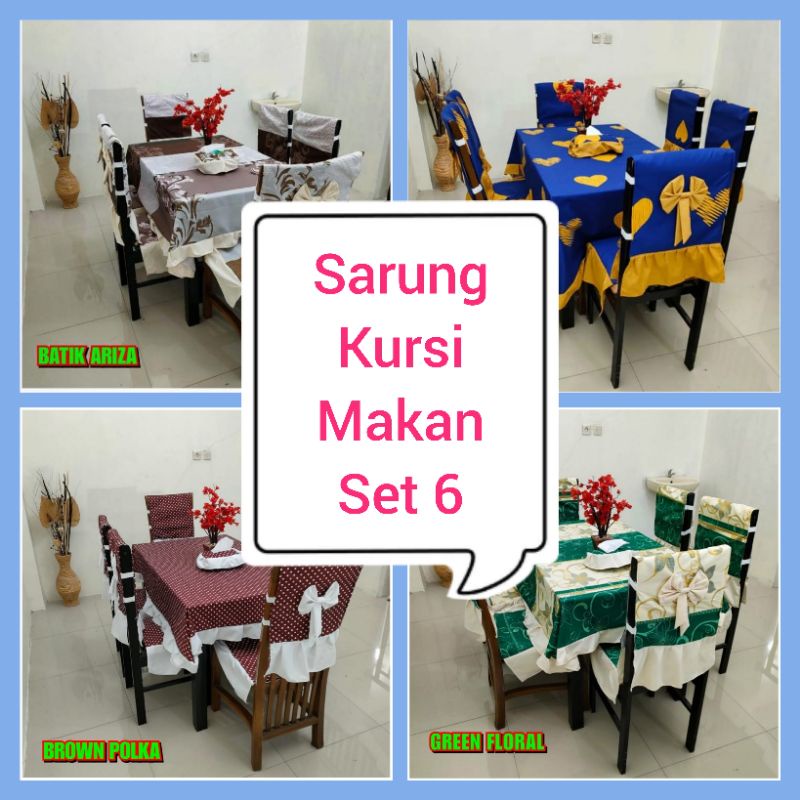 Sarung Kursi Makan 6 Kursi Set Taplak Meja Makan Aneka Motif Murah COD