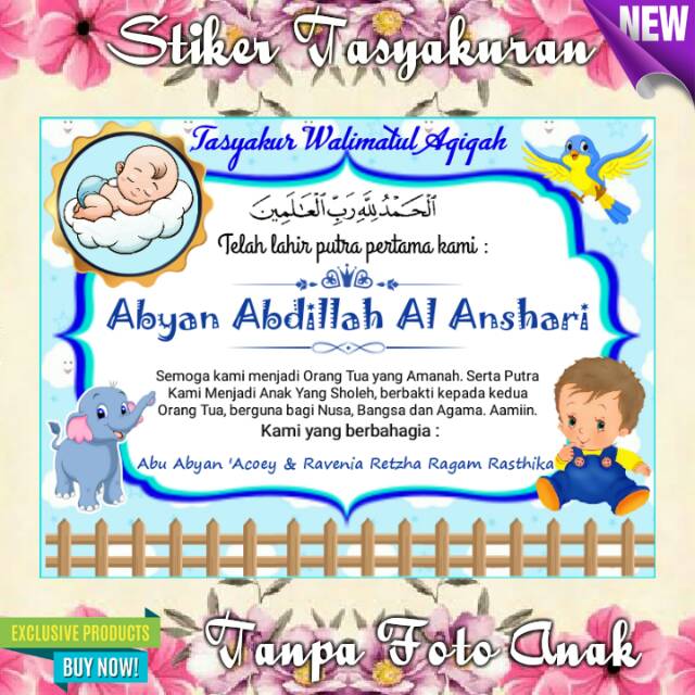 Termurah Stiker Tasyakuran Aqiqah Tanpa Foto Anak Free Kaos Kaki Bayi Bahan Lembut