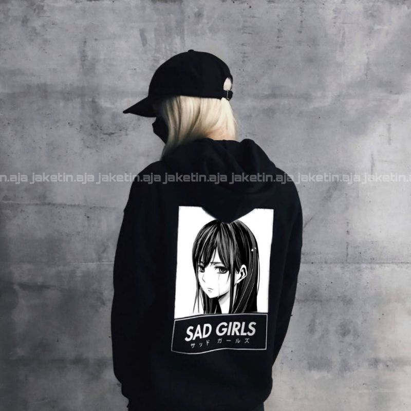 S - XXXXXL(6XL) Hoodie Anime SAD GIRL Harajuku Japanese Jaket Jumper Bigsize Oversize Unisex Manga Kanji Jumbo S M L XXL 3L 4XL XXXXL 5L Street Style Jepang Tumblr