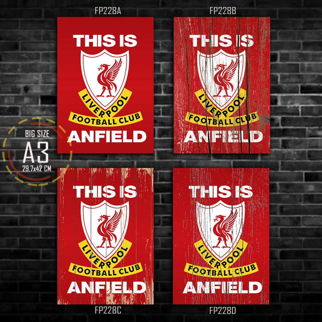 Poster Logo LIVERPOOL FC Dekorasi Rumah Tema Sepak Bola Hiasan Dinding Kayu ANFIELD Ukuran Besar