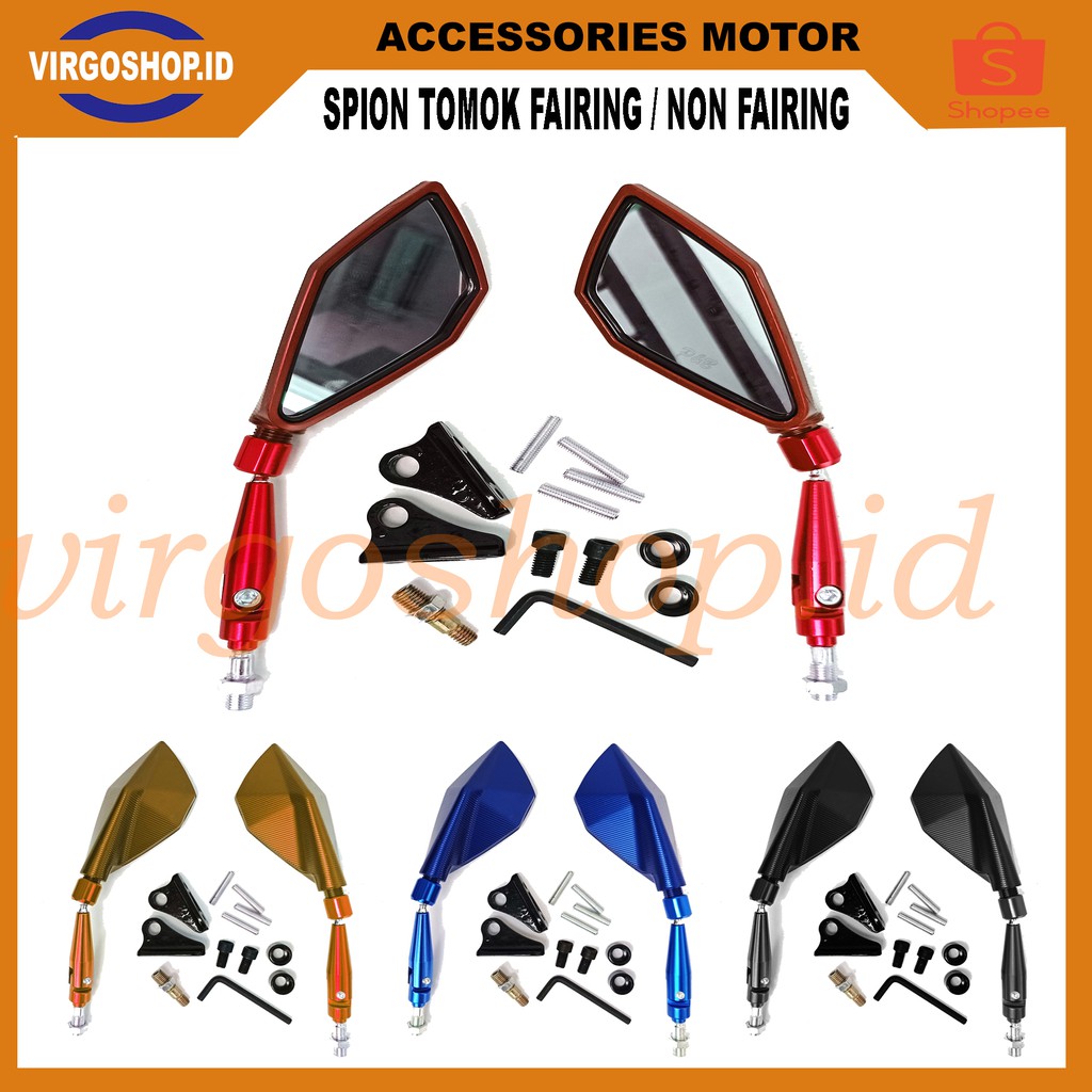 Spion Model Tomok Fairing / Non Fairing Lengkap dengan Baut Sambungan Untuk Semua Tipe Motor