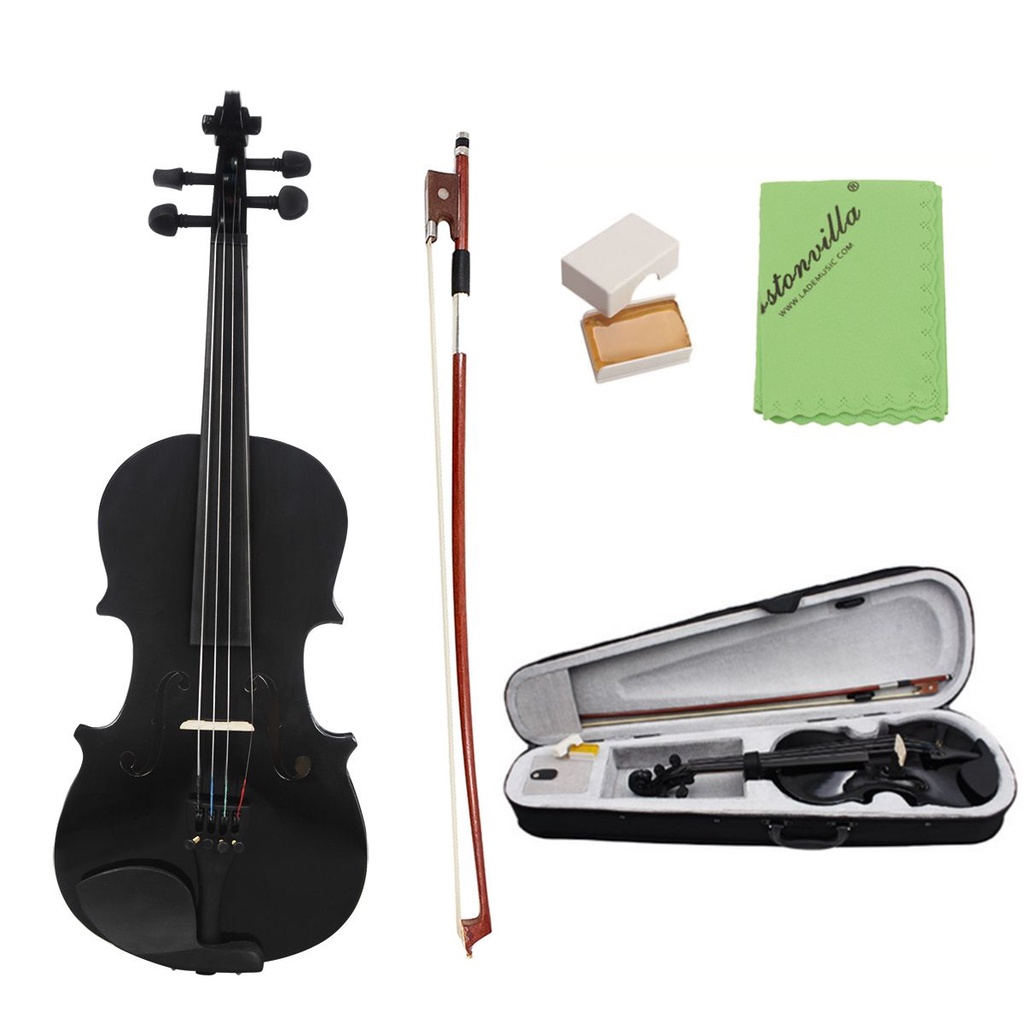 Biola Akustik 1 / 8 Warna Hitam Dengan Case + Busur + Rosin