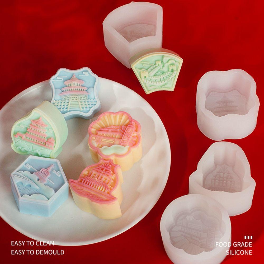 [Elegan] Cetakan Mooncake Oriental Gaya China 3D Great Wall Baking Beijing Kota Dilarang Dessert Mold