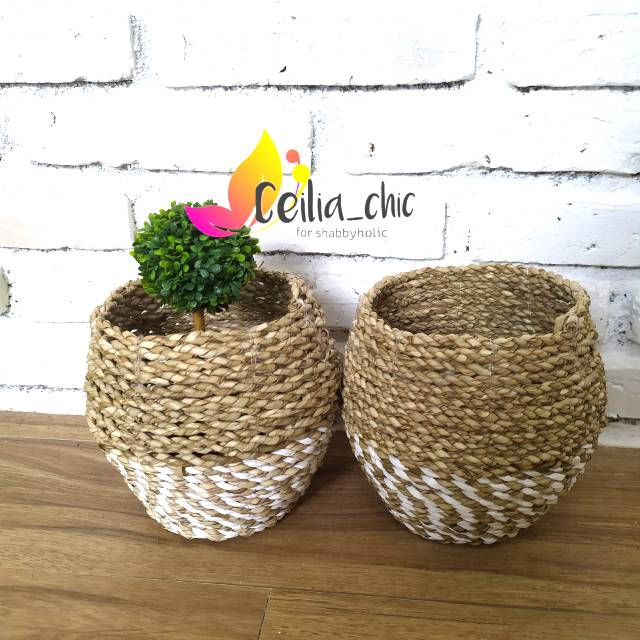 Coverpot anyaman  seagrass kecil mini Pot  bunga 