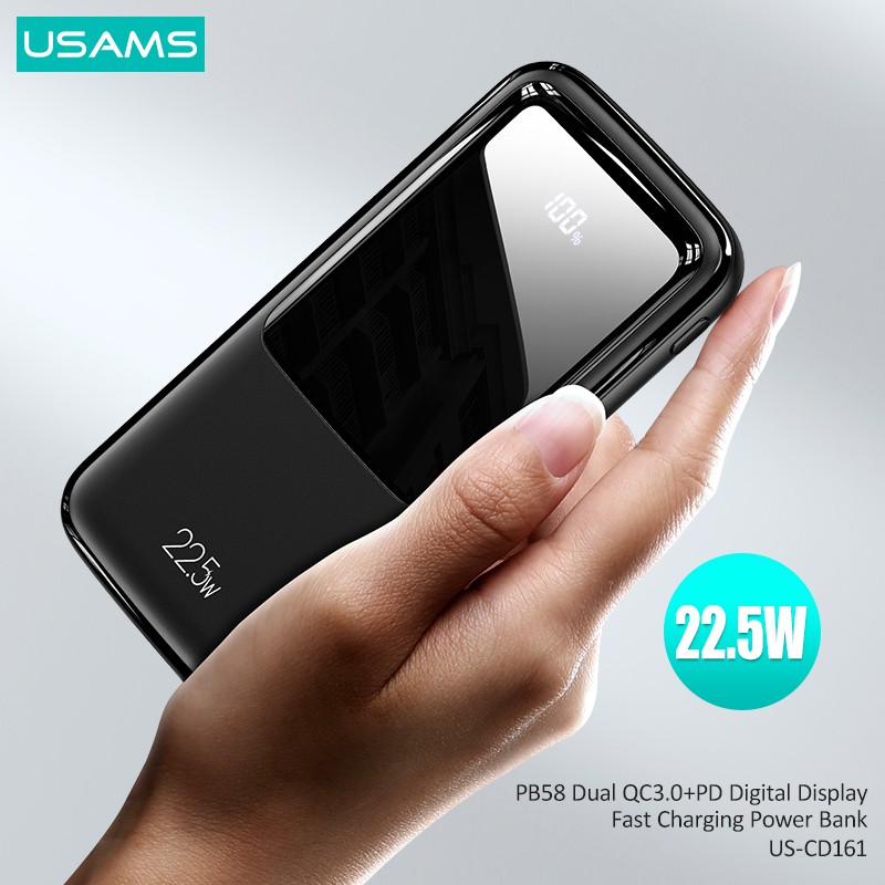 USAMS PB58 Powerbank Fast Charging 22.5W 10000mAh Dual QC3.0 PD Broad LED Display