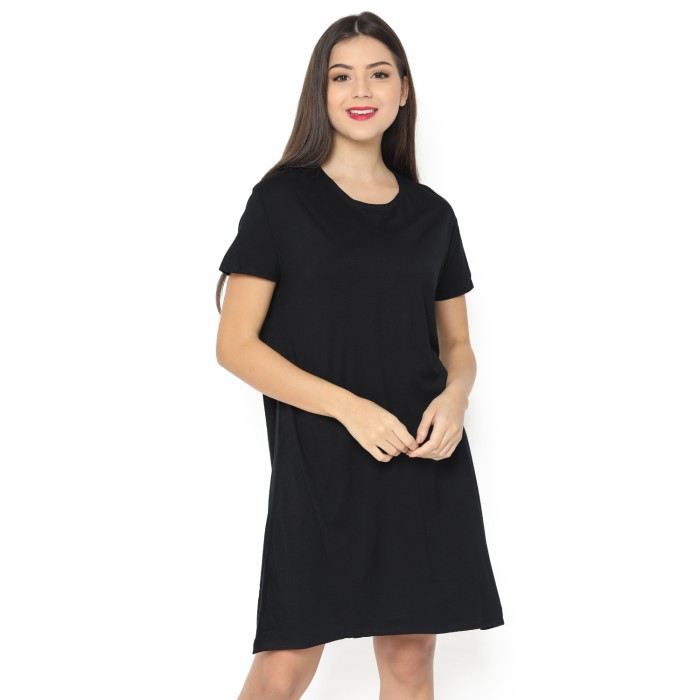 Lemone rayon spandex premium dress wanita 710ps polos hitam
