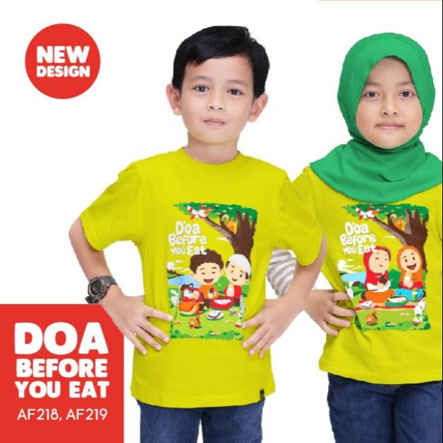 Kaos Anak Muslim Afrakids Motif Desain Terbaru 2019 Af 218 Af 219 Doa Before You Eat Shopee Indonesia