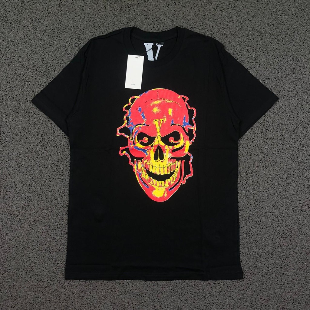 T SHIRT KAOS VLONE SHOCKER SKULL FLAME HITAM PREMIUM AUTHENTIC BESTSELLER