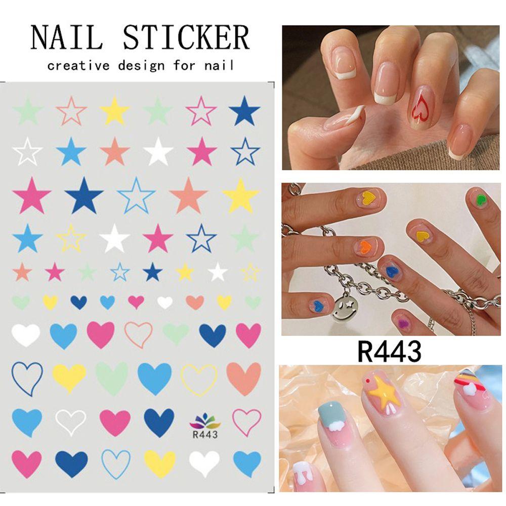 NEEDWAY Nail Art Stiker Tahan Air DIY Fashion Wanita Smiley Face Awan Perekat Diri Bunga Angka Abstrak 3D Kuku Decal