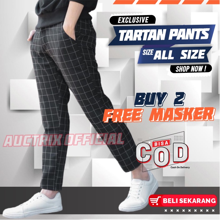 Celana Tartan Panjang Pria Dewasa Distro Pinggang Rib Karet