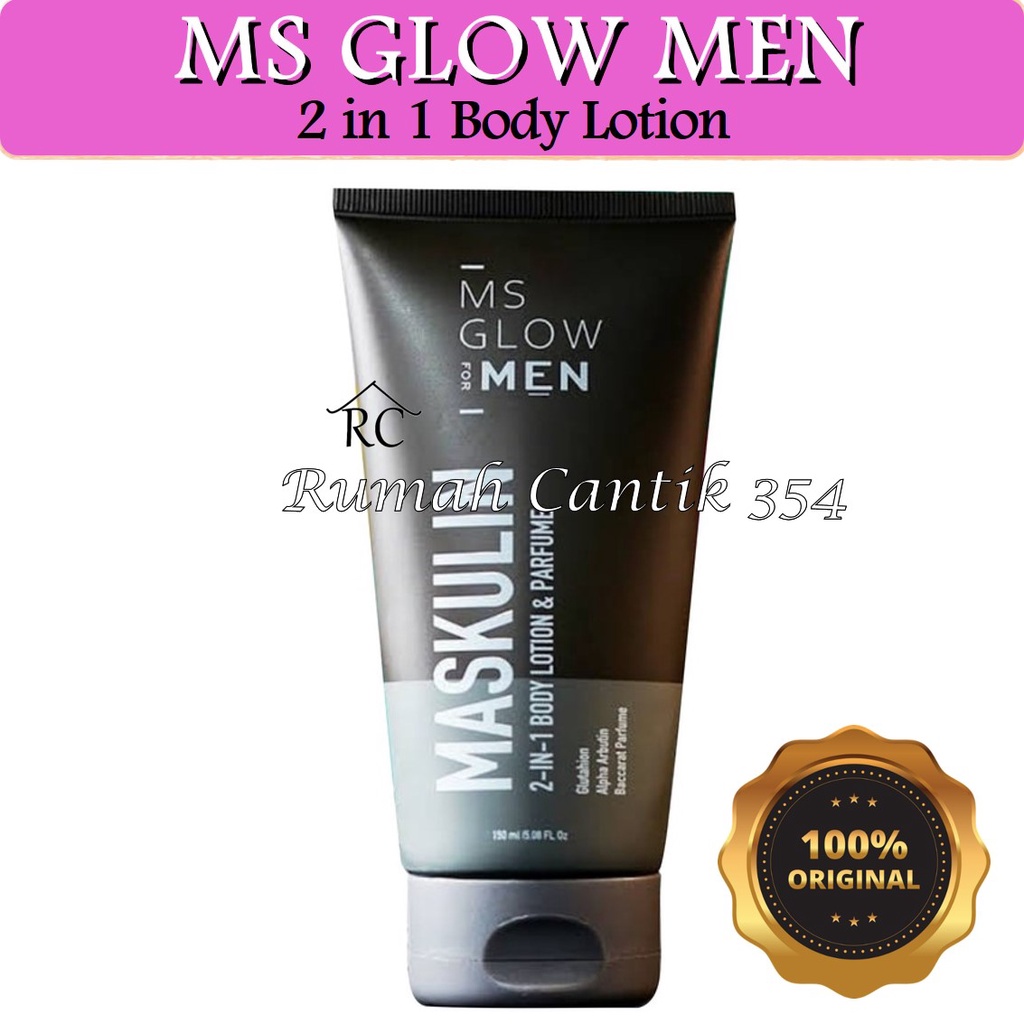 MS Glow For Men Maskulin 2 in 1 Body Lotion &amp; Perfume Rumah Cantik 354 Perawatan Mencerahkan Kulit Tubuh