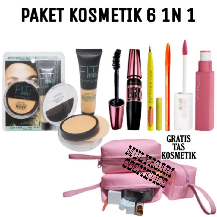 Paket Maybelline Fit Me Lengkap Murah 6 In 1 -Paket Kosmetik Maybelline Murah 6 In 1- Free Tas Pouch Terbaru