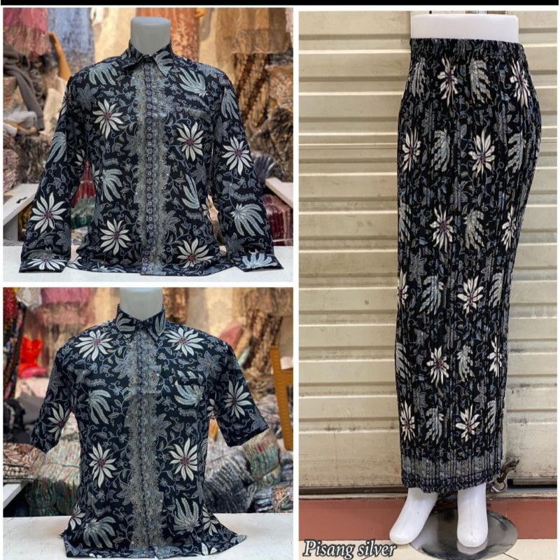 Couple Kemeja Batik Rok Plisket / Bawahan Kebaya / Kemeja Batik Panjang / Hem Batik Pria Pendek