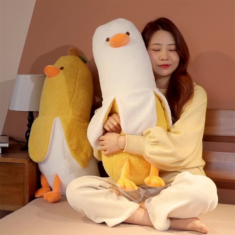 Kawaii Banana Duck Stuffed Plush Toy Long Body Hugging Pillow Gift Yellow/White 50/70cm