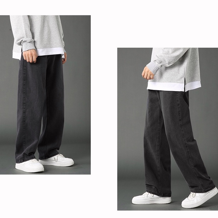 Celana Panjang Jeans Hitam Denim Vintage Straight Jeans Korean Style Fashion Celana Oversize Pria Wide Leg Jeans Premium Jeans Pria Celana Gombrong Pria Celana Jeans Cowok